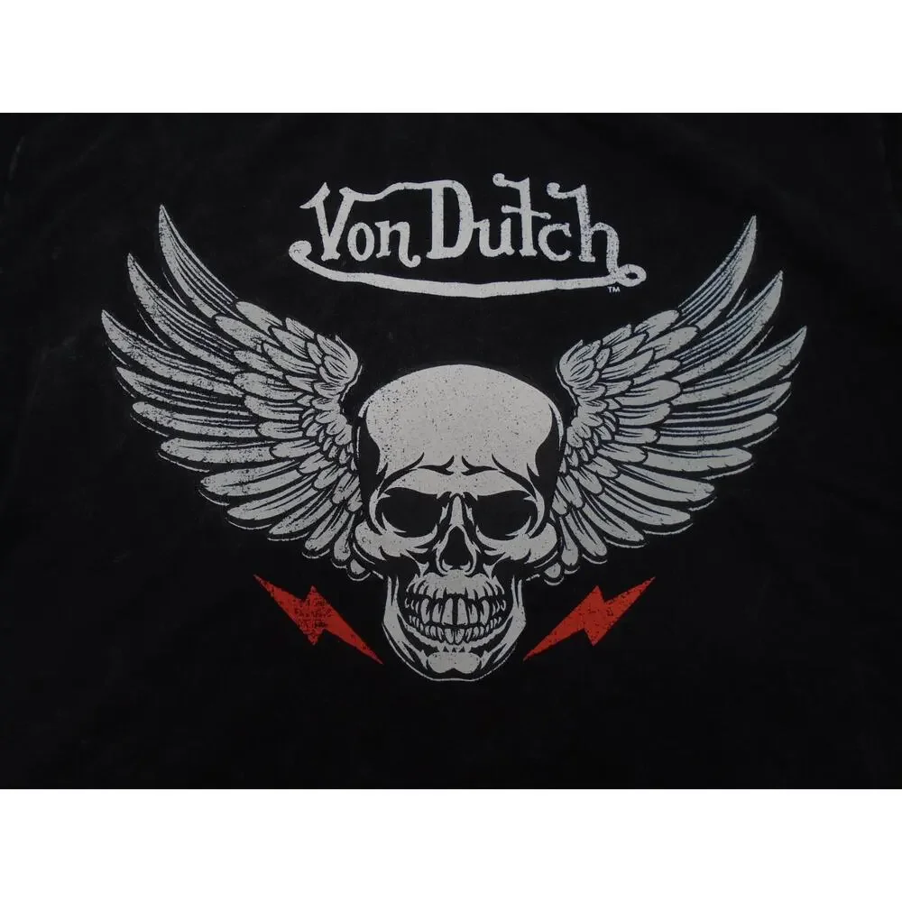 Womens Von dutch Skull wings graphic T shirt Black Moto Biker Size XL - Picture 2 of 10